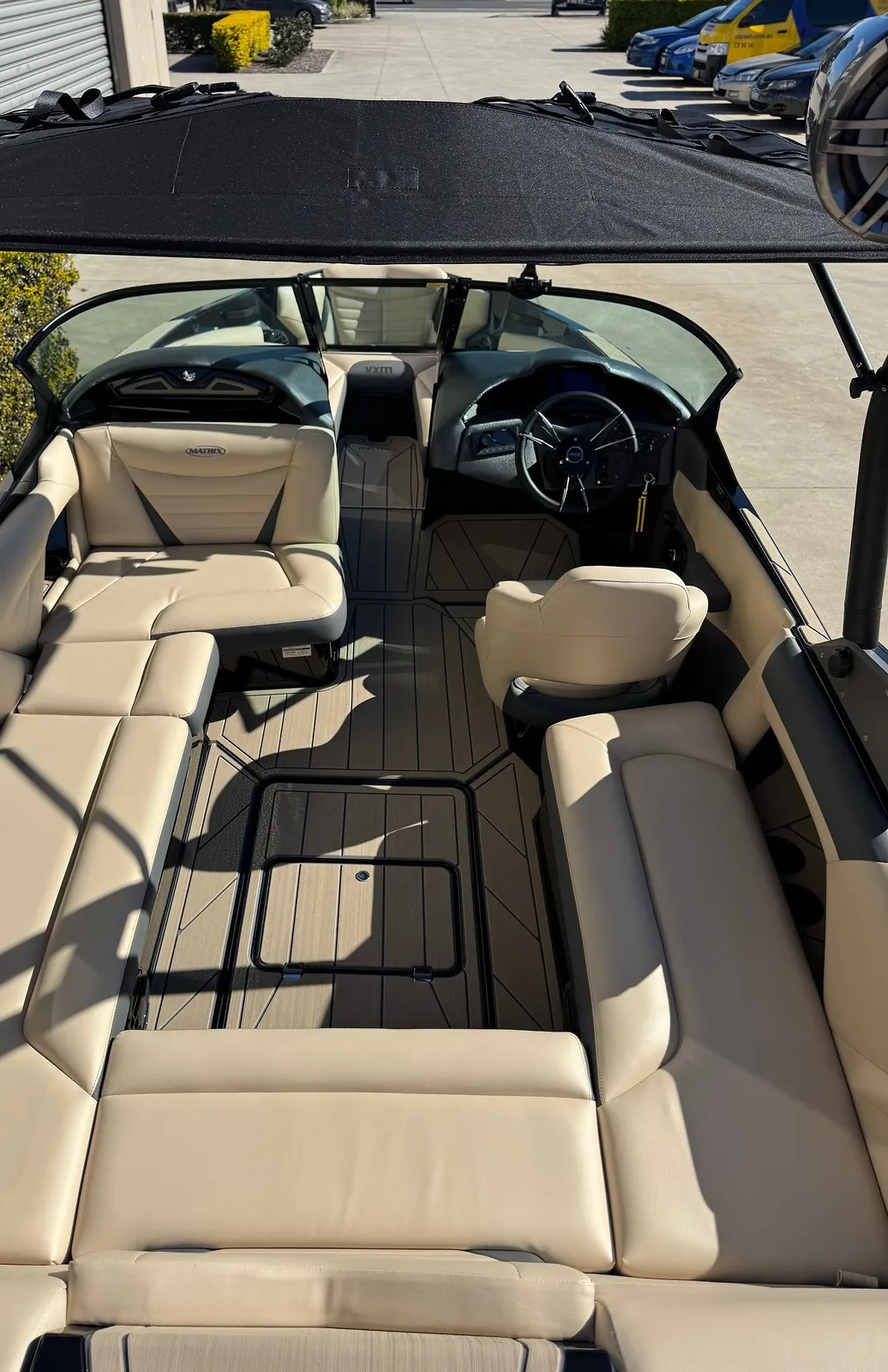 MXV cockpit seating in sand upholstery